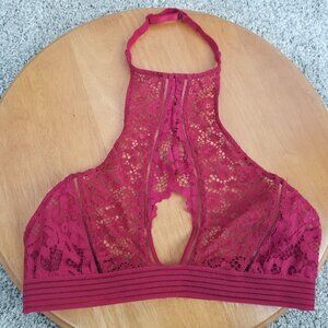 Victoria's Secret Bralette Very Sexy Dark Red Halter Style Lace Unlined Size XS